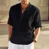 Men Casual Cotton Linen Long Sleeve Shirt