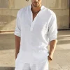 Men Casual Cotton Linen Long Sleeve Shirt