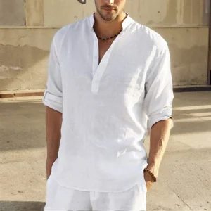 Men Casual Cotton Linen Long Sleeve Shirt