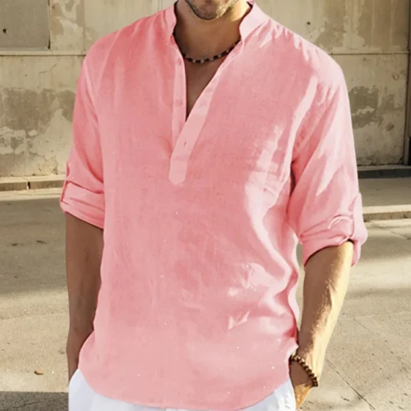 Men Casual Cotton Linen Long Sleeve Shirt