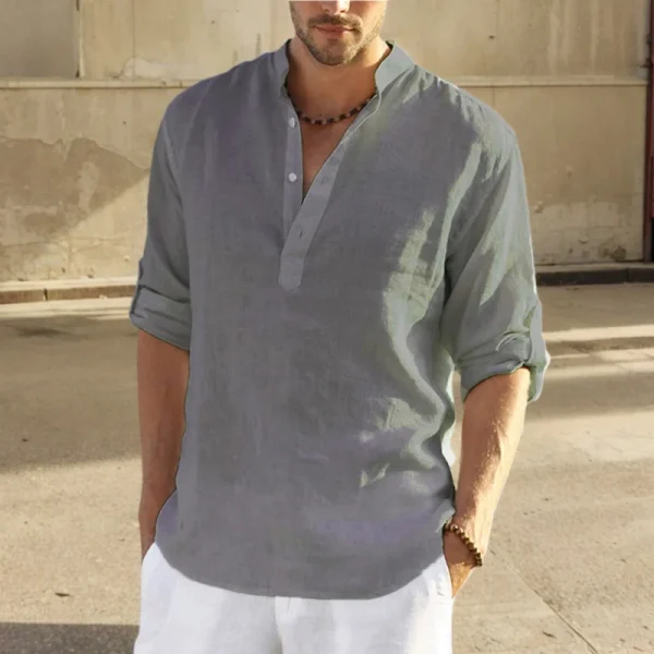 Men Casual Cotton Linen Long Sleeve Shirt