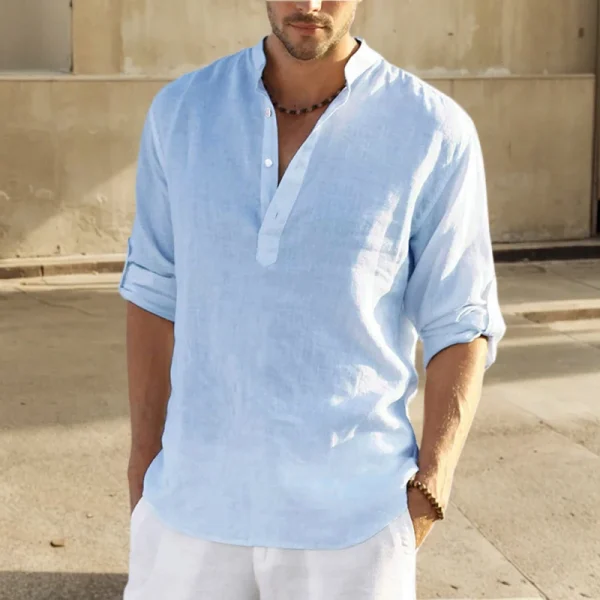 Men Casual Cotton Linen Long Sleeve Shirt