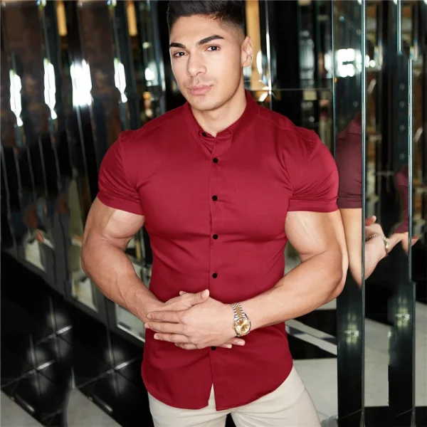 Men's Clothing Summer Gym Fitness Button Short Sleeve