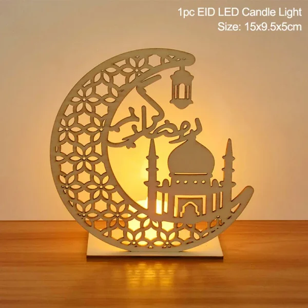Eid Mubarak Wooden Pendant LED Candles Decor