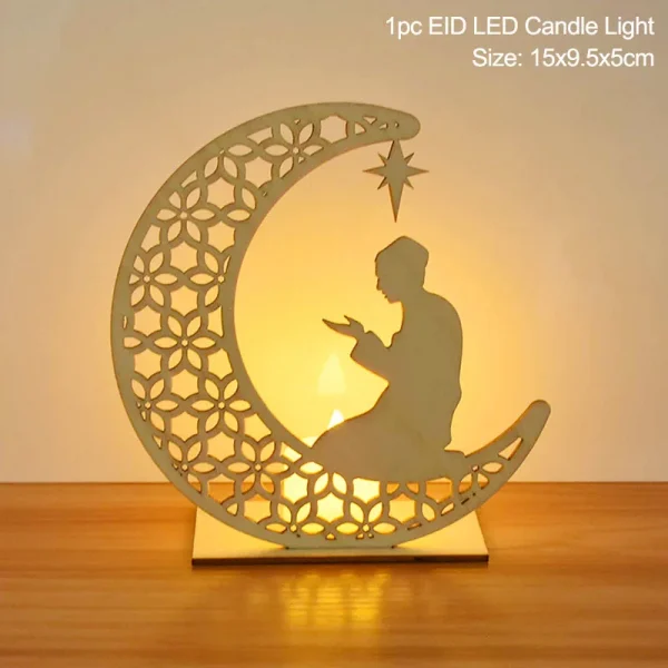Eid Mubarak Wooden Pendant LED Candles Decor
