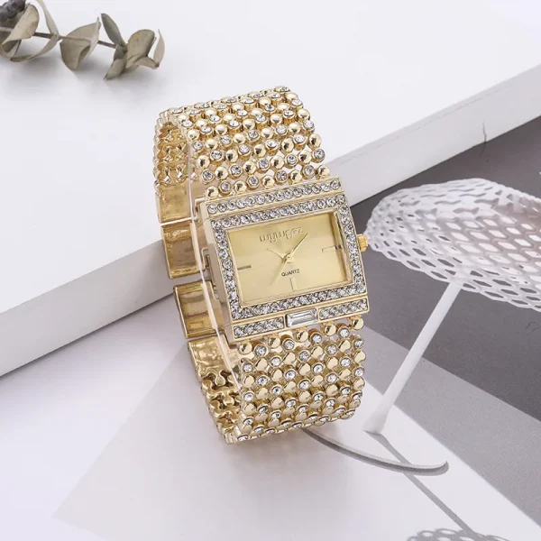 Sleek Crystal Square Dial Ladies Quartz Watch