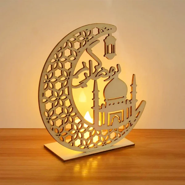 Eid Mubarak Wooden Pendant LED Candles Decor