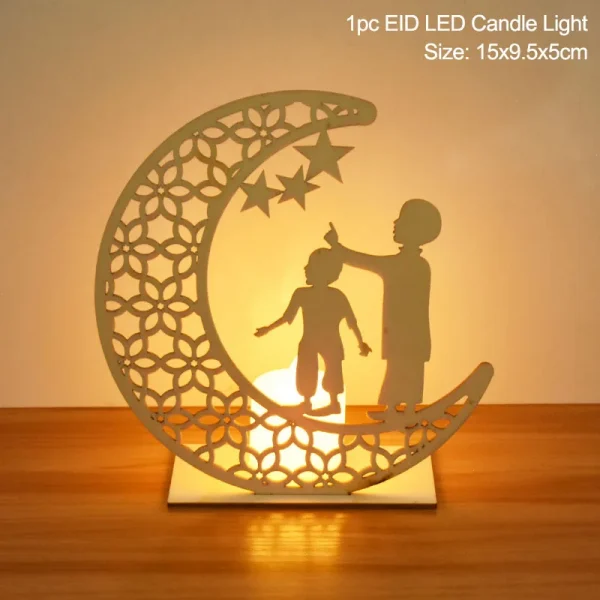 Eid Mubarak Wooden Pendant LED Candles Decor
