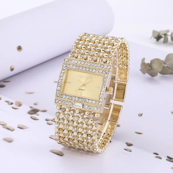 Sleek Crystal Square Dial Ladies Quartz Watch