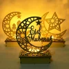 Eid Mubarak Wooden Pendant LED Candles Decor