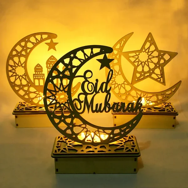 Eid Mubarak Wooden Pendant LED Candles Decor