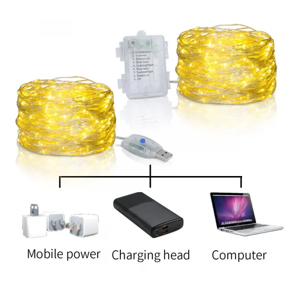 Silver Wire LED Fairy String Lights USB 5M 10M 20M