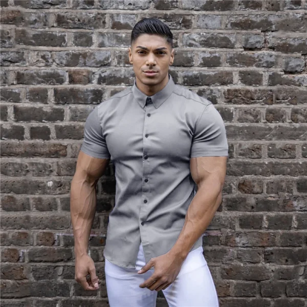 Men's Clothing Summer Gym Fitness Button Short Sleeve