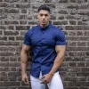 Men's Clothing Summer Gym Fitness Button Short Sleeve