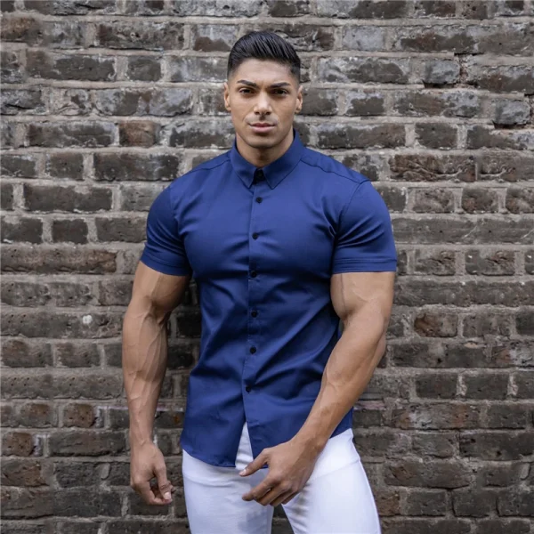 Men's Clothing Summer Gym Fitness Button Short Sleeve