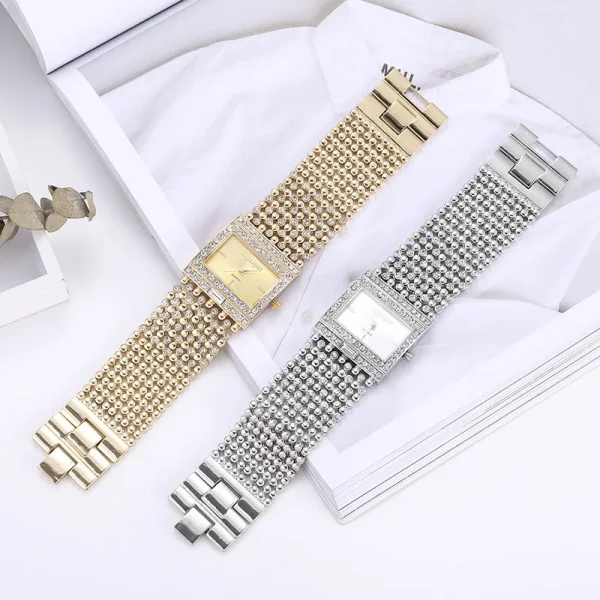 Sleek Crystal Square Dial Ladies Quartz Watch