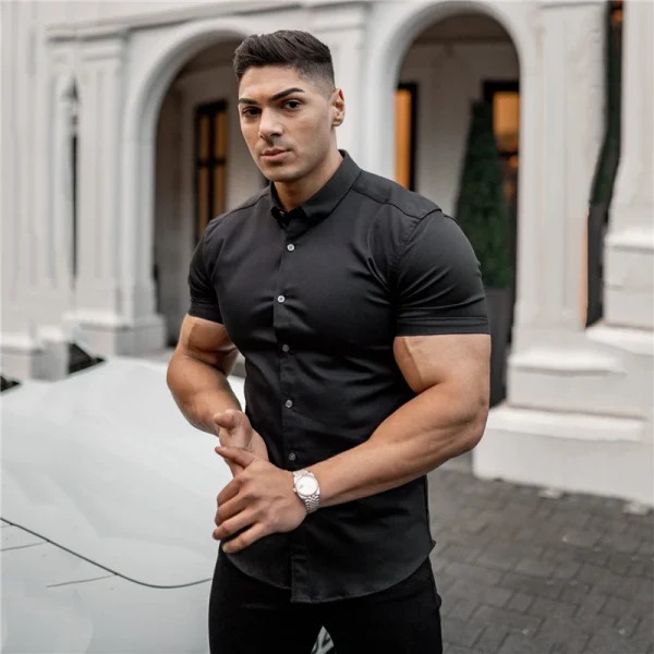 Men's Clothing Summer Gym Fitness Button Short Sleeve