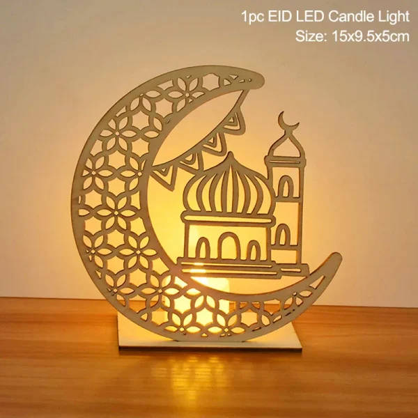 Eid Mubarak Wooden Pendant LED Candles Decor