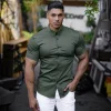 Men's Clothing Summer Gym Fitness Button Short Sleeve