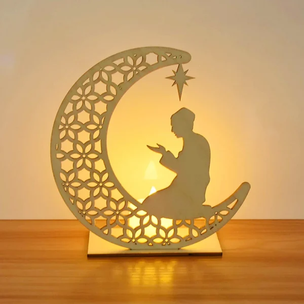 Eid Mubarak Wooden Pendant LED Candles Decor