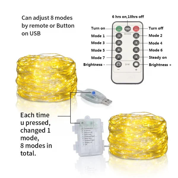 Silver Wire LED Fairy String Lights USB 5M 10M 20M
