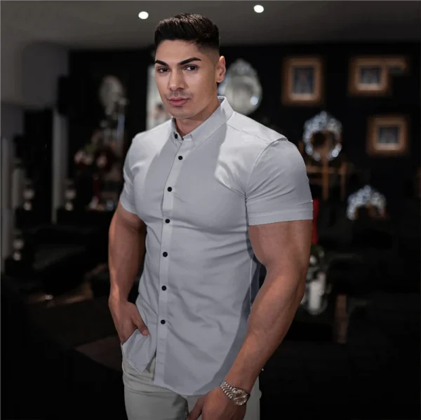 Men's Clothing Summer Gym Fitness Button Short Sleeve