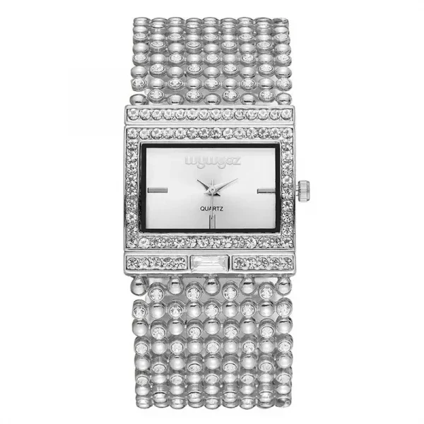 Sleek Crystal Square Dial Ladies Quartz Watch