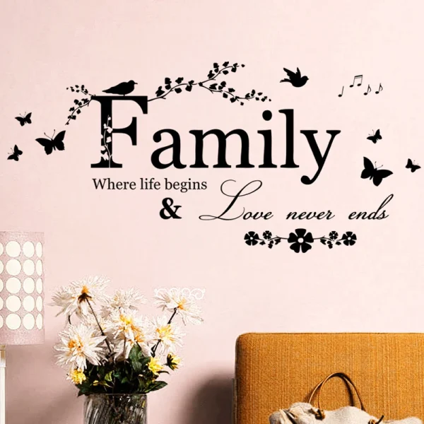 Family Love Never Ends Quote Vinyl Wall Sticker  Home Decor