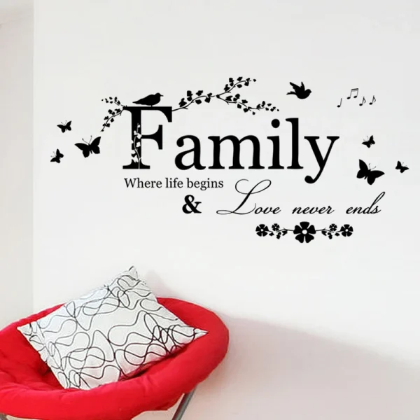 Family Love Never Ends Quote Vinyl Wall Sticker  Home Decor