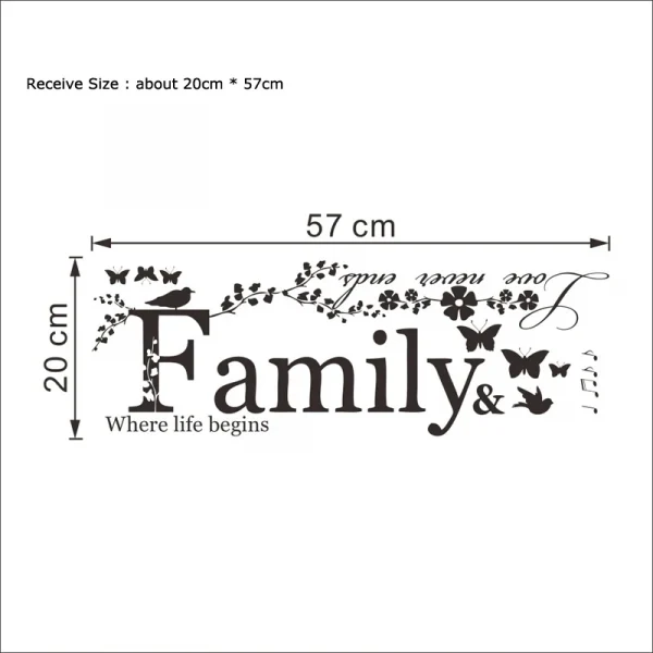 Family Love Never Ends Quote Vinyl Wall Sticker  Home Decor