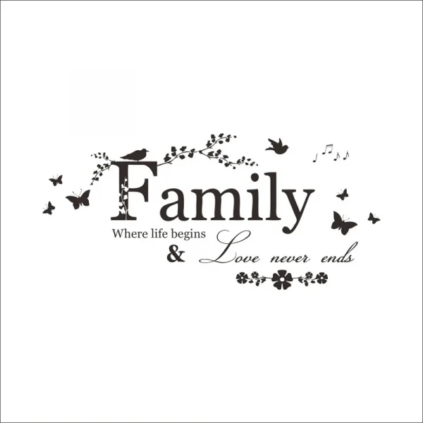 Family Love Never Ends Quote Vinyl Wall Sticker  Home Decor