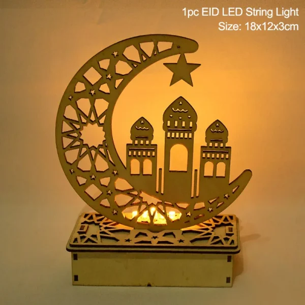 Eid Mubarak Wooden Pendant LED Candles Decor