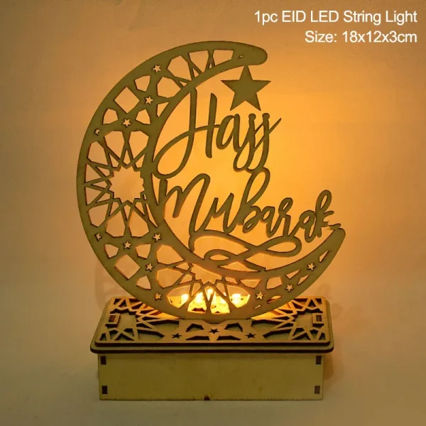 Eid Mubarak Wooden Pendant LED Candles Decor