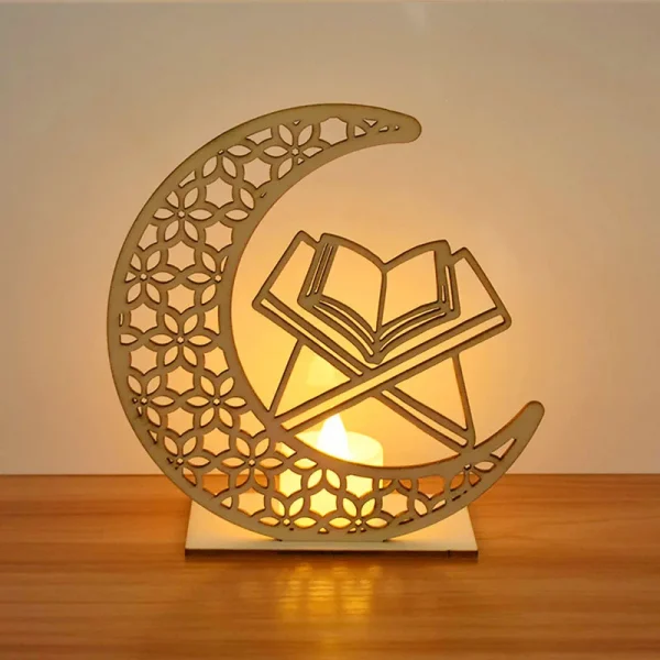 Eid Mubarak Wooden Pendant LED Candles Decor