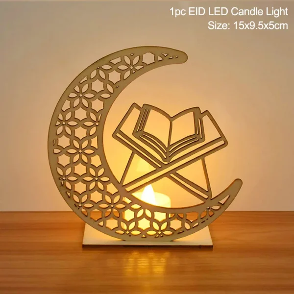 Eid Mubarak Wooden Pendant LED Candles Decor