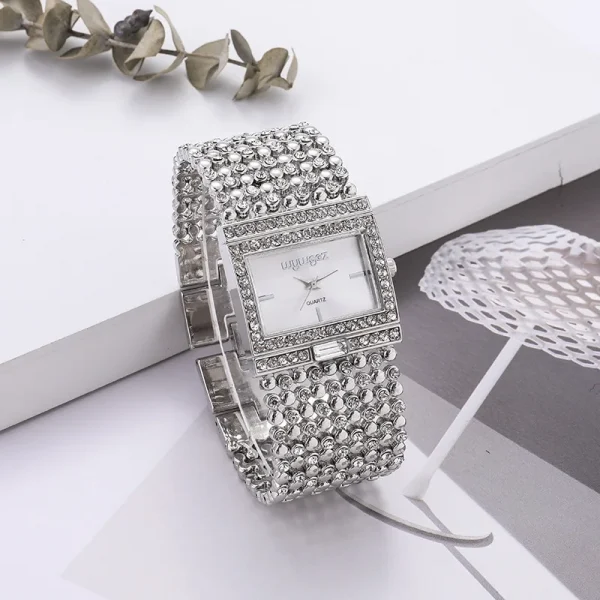 Sleek Crystal Square Dial Ladies Quartz Watch