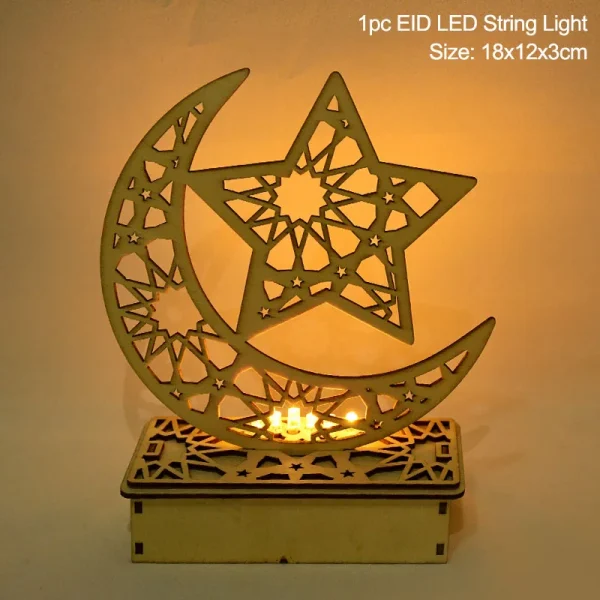 Eid Mubarak Wooden Pendant LED Candles Decor
