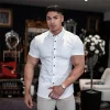 Men's Clothing Summer Gym Fitness Button Short Sleeve