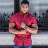 Men's Clothing Summer Gym Fitness Button Short Sleeve