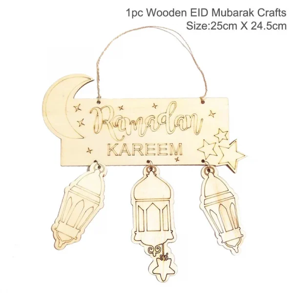Eid Mubarak Wooden Pendant LED Candles Decor