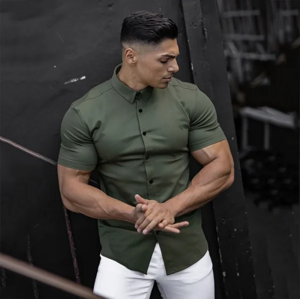 Men's Clothing Summer Gym Fitness Button Short Sleeve