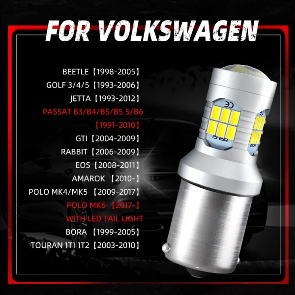 2×LED Reverse Light Blub 1156 P21W Canbus Backup For VW Beetle Golf 4 5 Jetta Passat GTI Rabbit Eos Amarok Polo Bora Touran