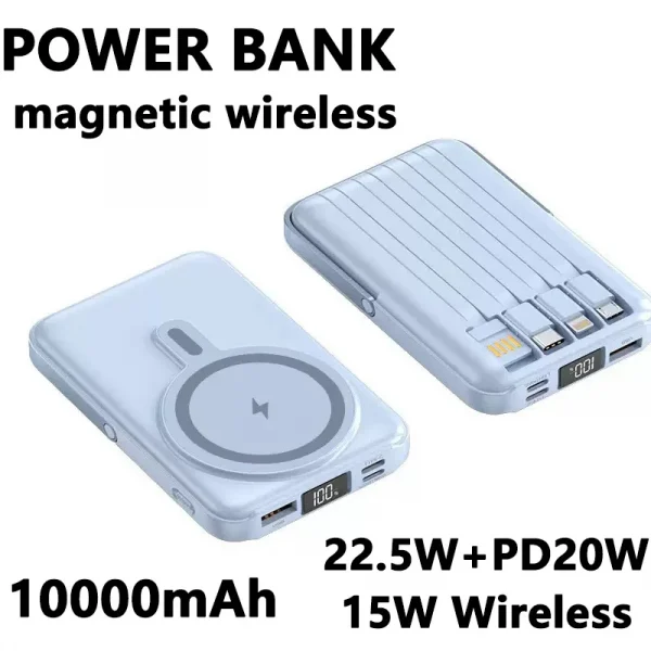 Wireless magnetic power bank 22.5W super fast charging 10000mAh suitable for watches, mobile power banks, lightweight and thin