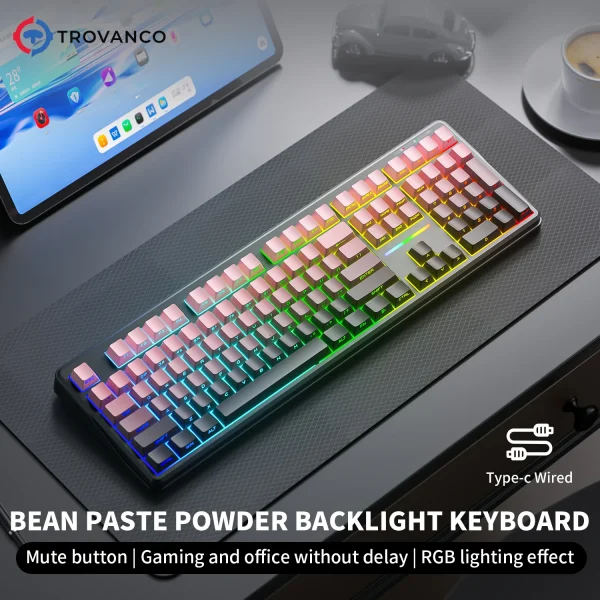 V108 Pro Bluetooth Keyboard  Wired&Wirel 2.4G Full Layout RGB Backlit Low Noise for Office gaming Membrane Keyboard
