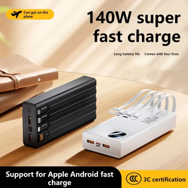 140W 500000mAh Power Bank Large Capacity 4 In1 Cables Intelligent Digital
