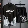 Summer leisure Men set Manga Graffiti Tees T-shirt+shorts 2-pieces