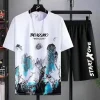 Summer leisure Men set Manga Graffiti Tees T-shirt+shorts 2-pieces
