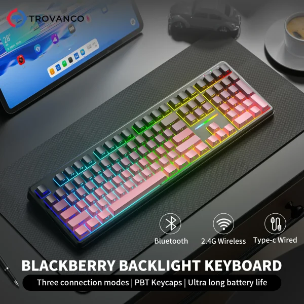 V108 Pro Bluetooth Keyboard  Wired&Wirel 2.4G Full Layout RGB Backlit Low Noise for Office gaming Membrane Keyboard