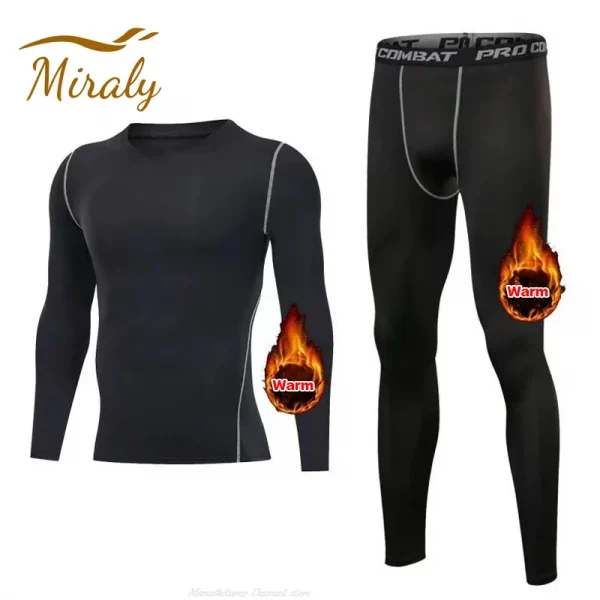 New Winter Warm Men Fleece Thermal Undershirts Long Sports Tracksuit