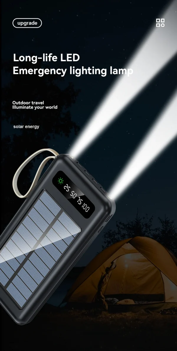 Solar Power Bank 50000mAh Large Capacity Mobile Power Fast Charging Battery Dual Usb 4 Cables LED Digital Display For IPhone